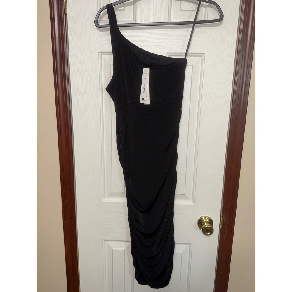 Aqua Black One-Shoulder Ruched Bodycon Cocktail Party‎ Dress Size L